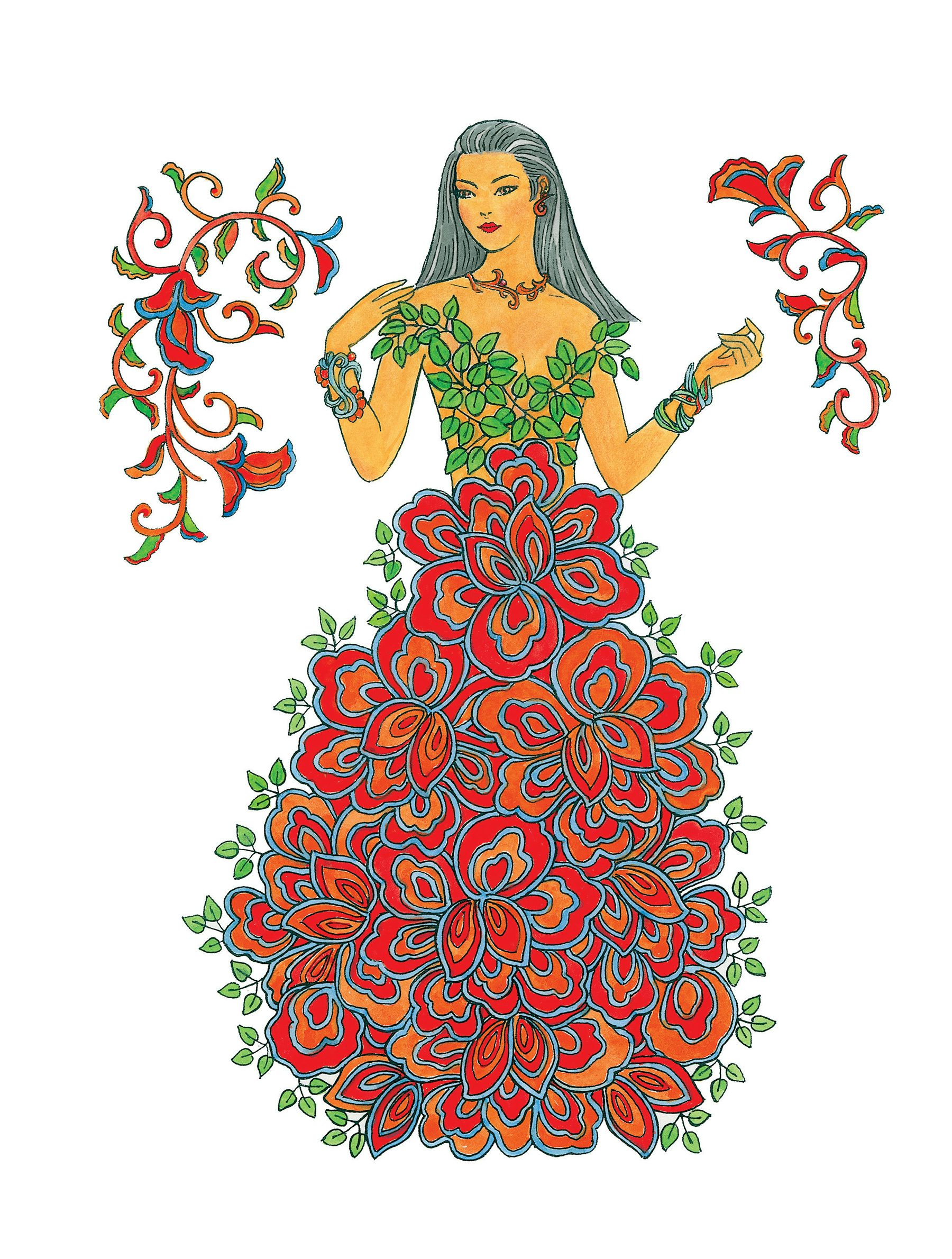 Creative Haven Enchanting Flower Fashions Coloring Book