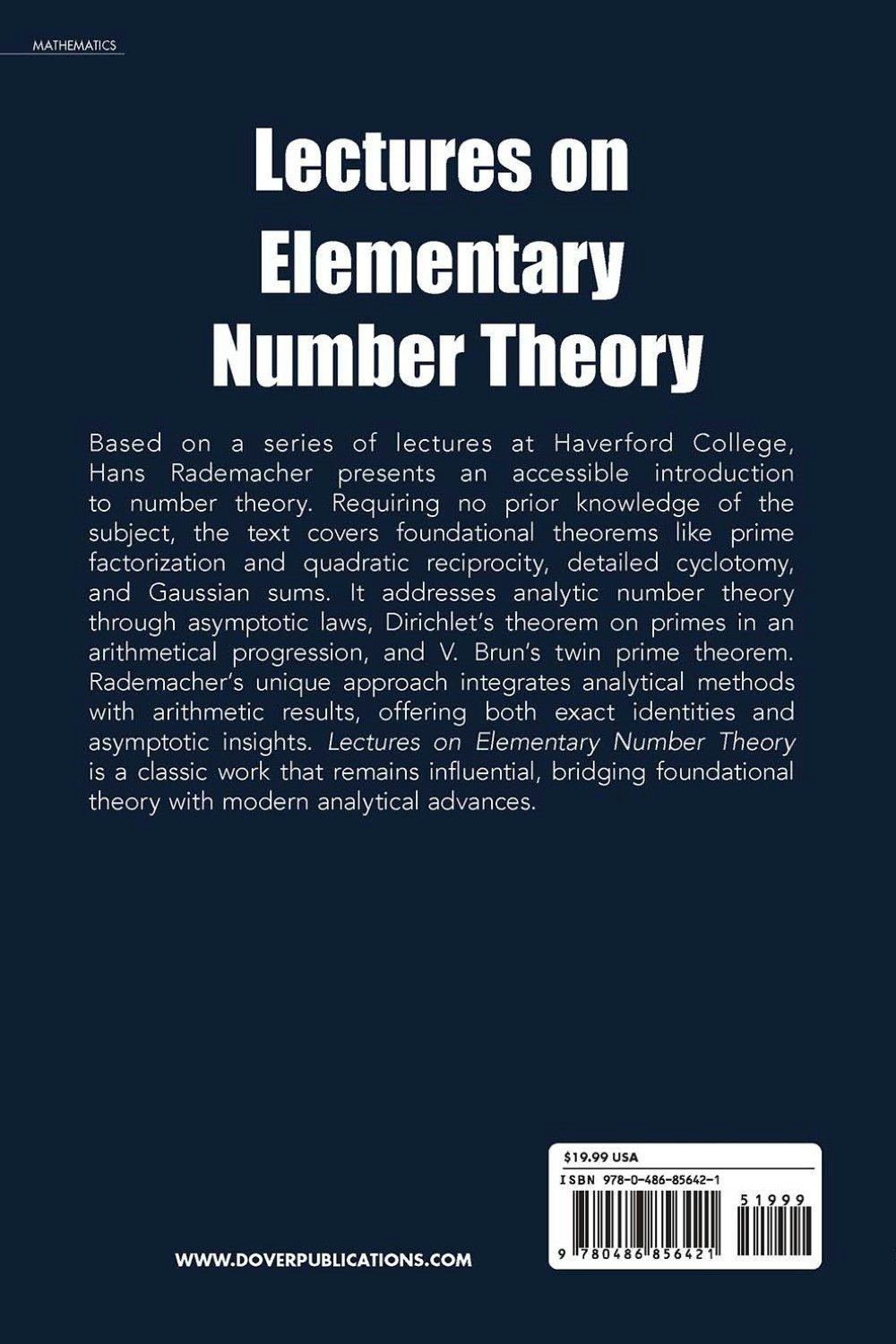 Lectures on Elementary Number Theory – Dover Publications